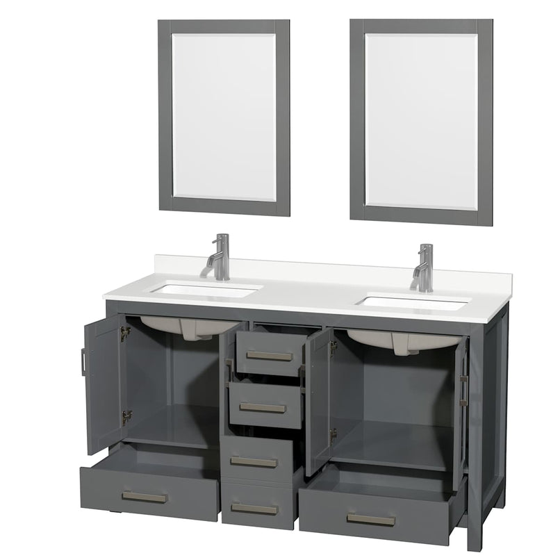 Sheffield 60" Free Standing Double Basin Vanity Set with Cabinet, Quartz Vanity Top, and Framed Mirror - image 13