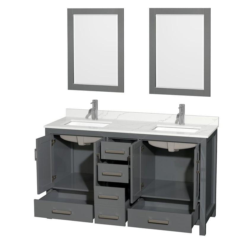 Sheffield 60" Free Standing Double Basin Vanity Set with Cabinet, Quartz Vanity Top, and Framed Mirror - image 14