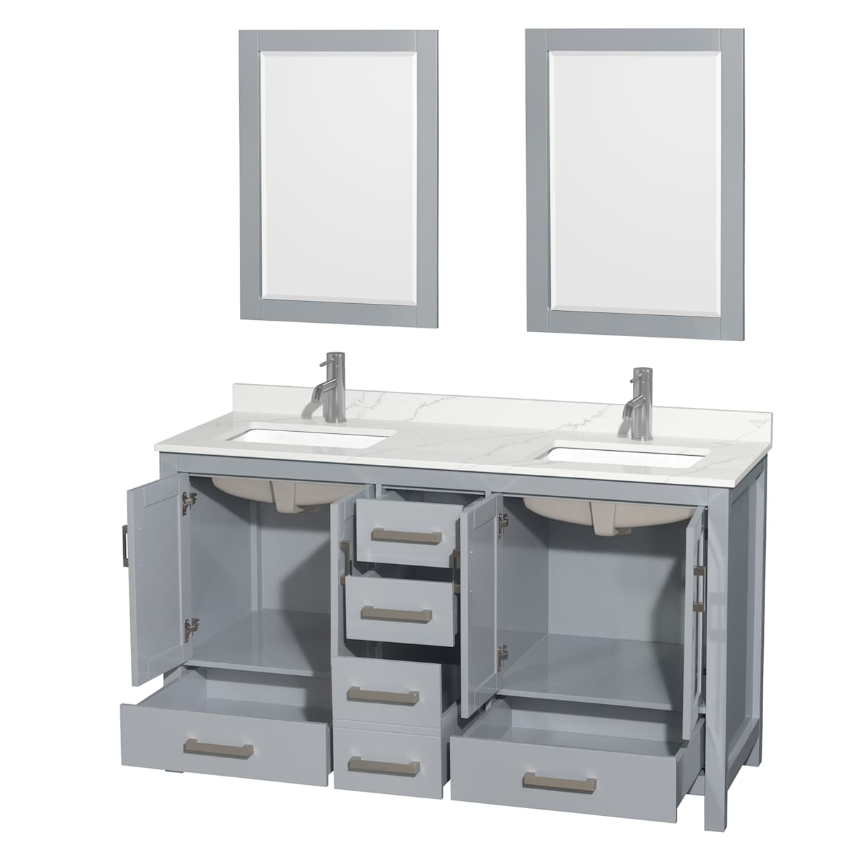 Sheffield 60" Free Standing Double Basin Vanity Set with Cabinet, Quartz Vanity Top, and Framed Mirror - image 16