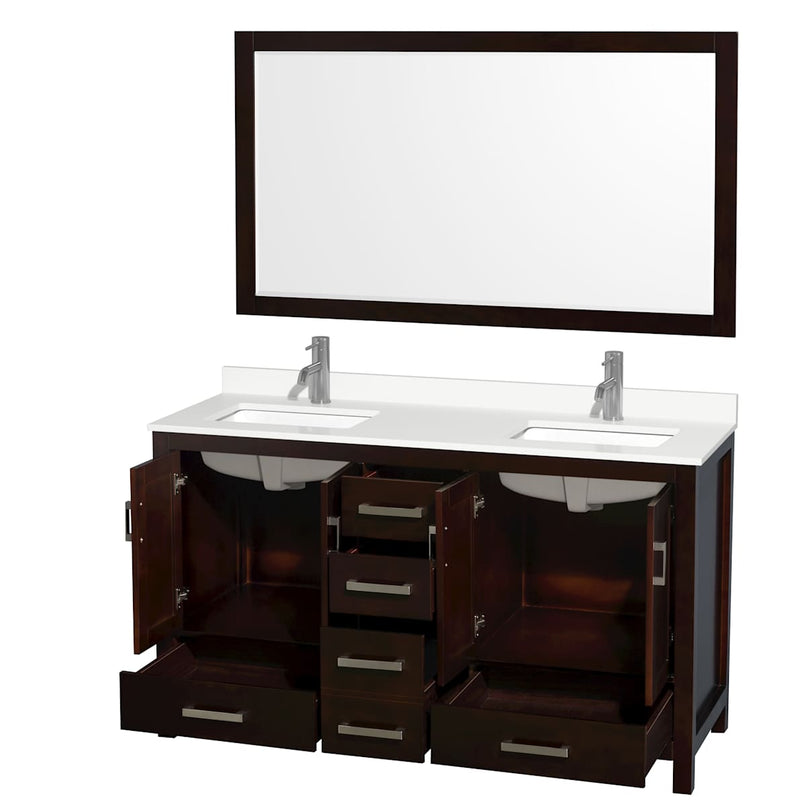 Sheffield 60" Free Standing Double Basin Vanity Set with Cabinet, Quartz Vanity Top, and Framed Mirror - image 11