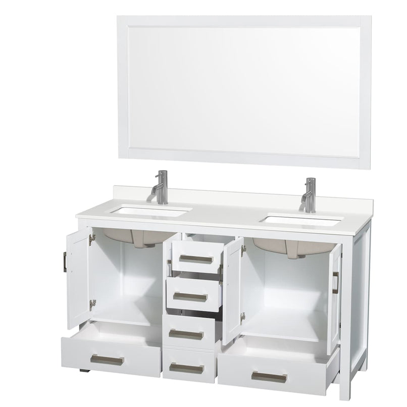 Sheffield 60" Free Standing Double Basin Vanity Set with Cabinet, Quartz Vanity Top, and Framed Mirror - image 12