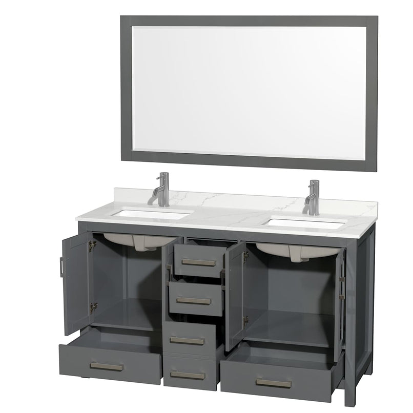 Sheffield 60" Free Standing Double Basin Vanity Set with Cabinet, Quartz Vanity Top, and Framed Mirror - image 17