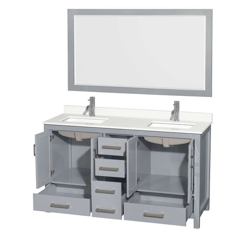 Sheffield 60" Free Standing Double Basin Vanity Set with Cabinet, Quartz Vanity Top, and Framed Mirror - image 18