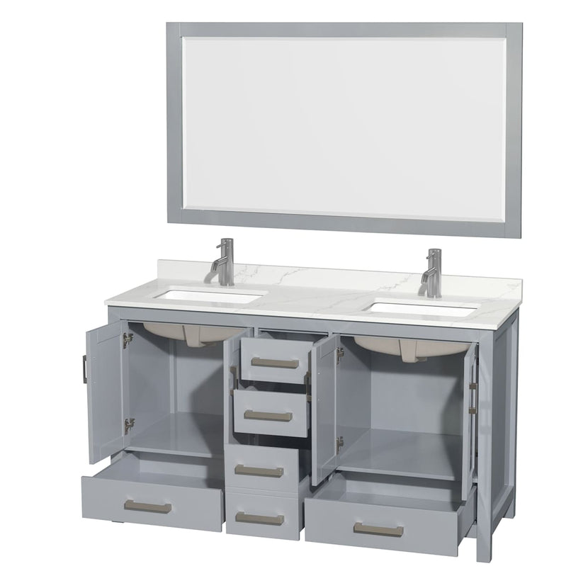 Sheffield 60" Free Standing Double Basin Vanity Set with Cabinet, Quartz Vanity Top, and Framed Mirror - image 19