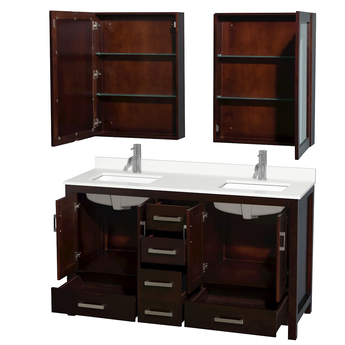 Sheffield 60" Free Standing Double Basin Vanity Set with Cabinet, Quartz Vanity Top, and Medicine Cabinet
