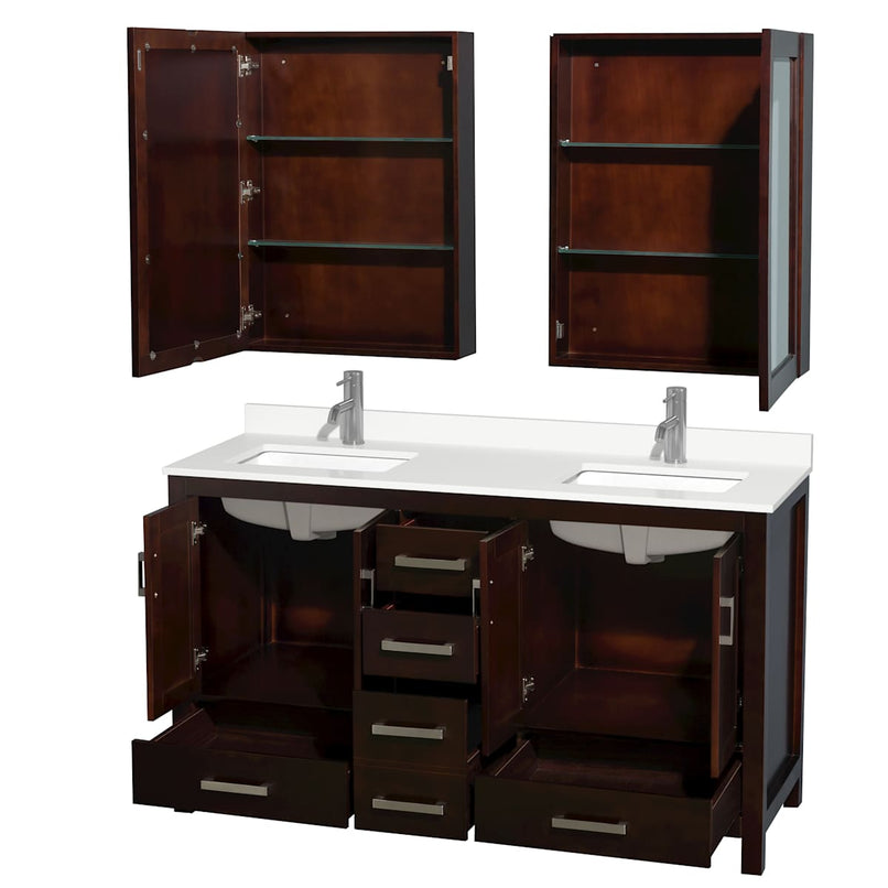 Sheffield 60" Free Standing Double Basin Vanity Set with Cabinet, Quartz Vanity Top, and Medicine Cabinet - image 7