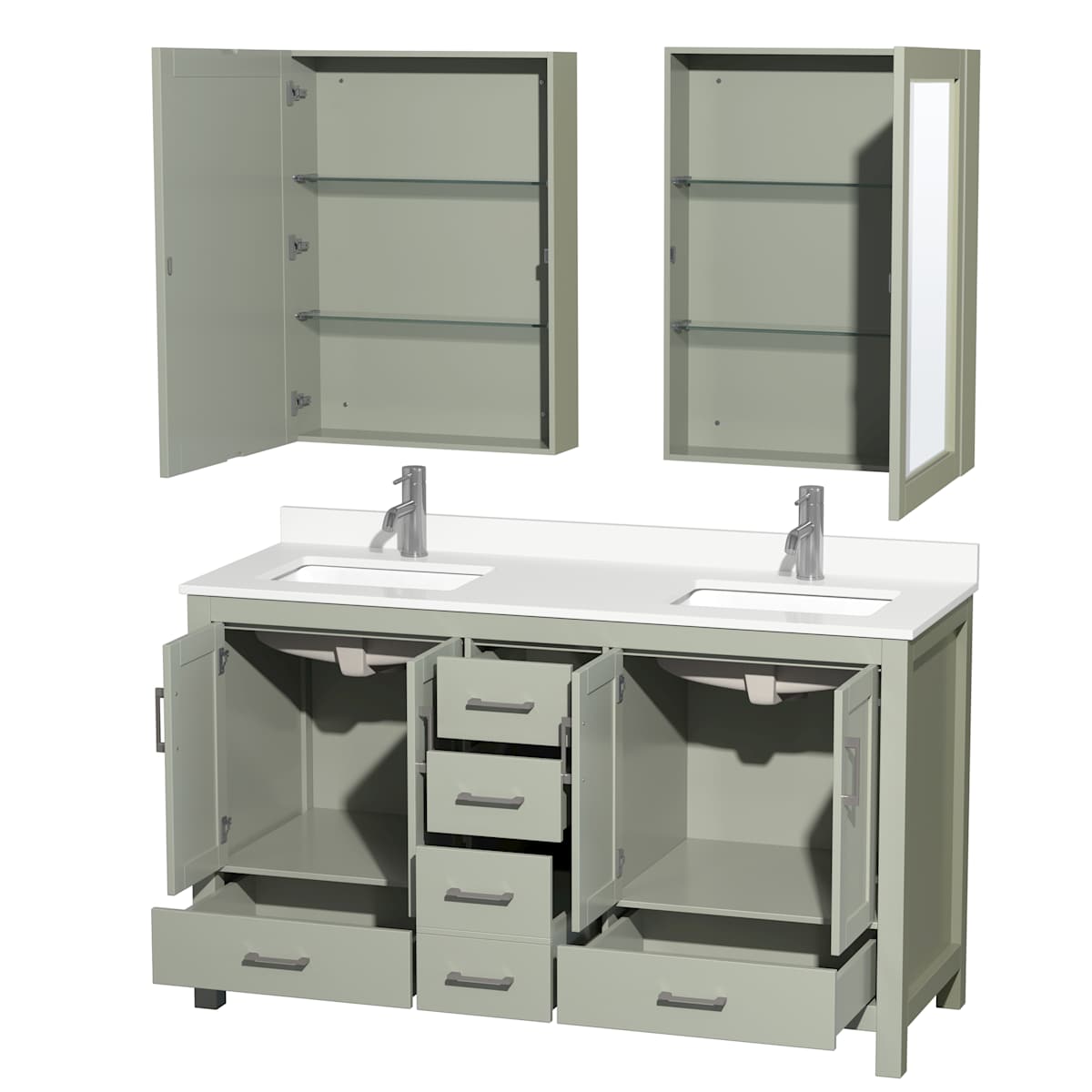 Sheffield 60" Free Standing Double Basin Vanity Set with Cabinet, Quartz Vanity Top, and Medicine Cabinet - image 14