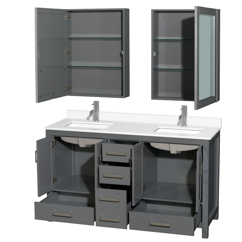 Sheffield 60" Free Standing Double Basin Vanity Set with Cabinet, Quartz Vanity Top, and Medicine Cabinet - image 16