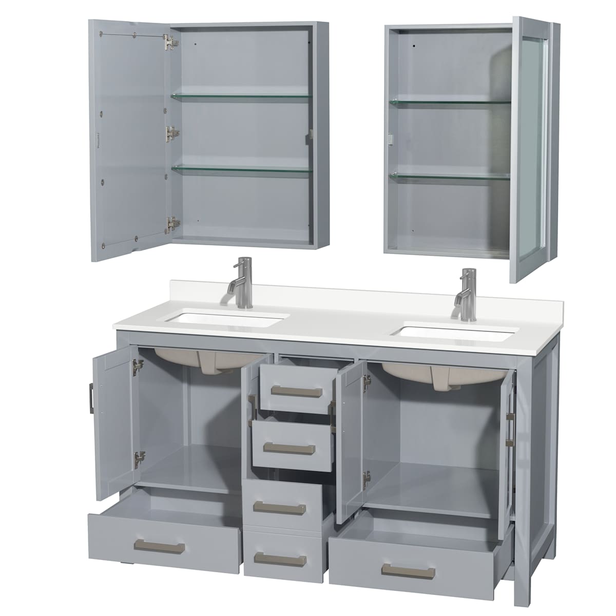 Sheffield 60" Free Standing Double Basin Vanity Set with Cabinet, Quartz Vanity Top, and Medicine Cabinet - image 18
