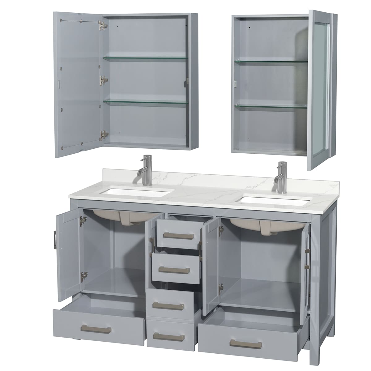 Sheffield 60" Free Standing Double Basin Vanity Set with Cabinet, Quartz Vanity Top, and Medicine Cabinet - image 19