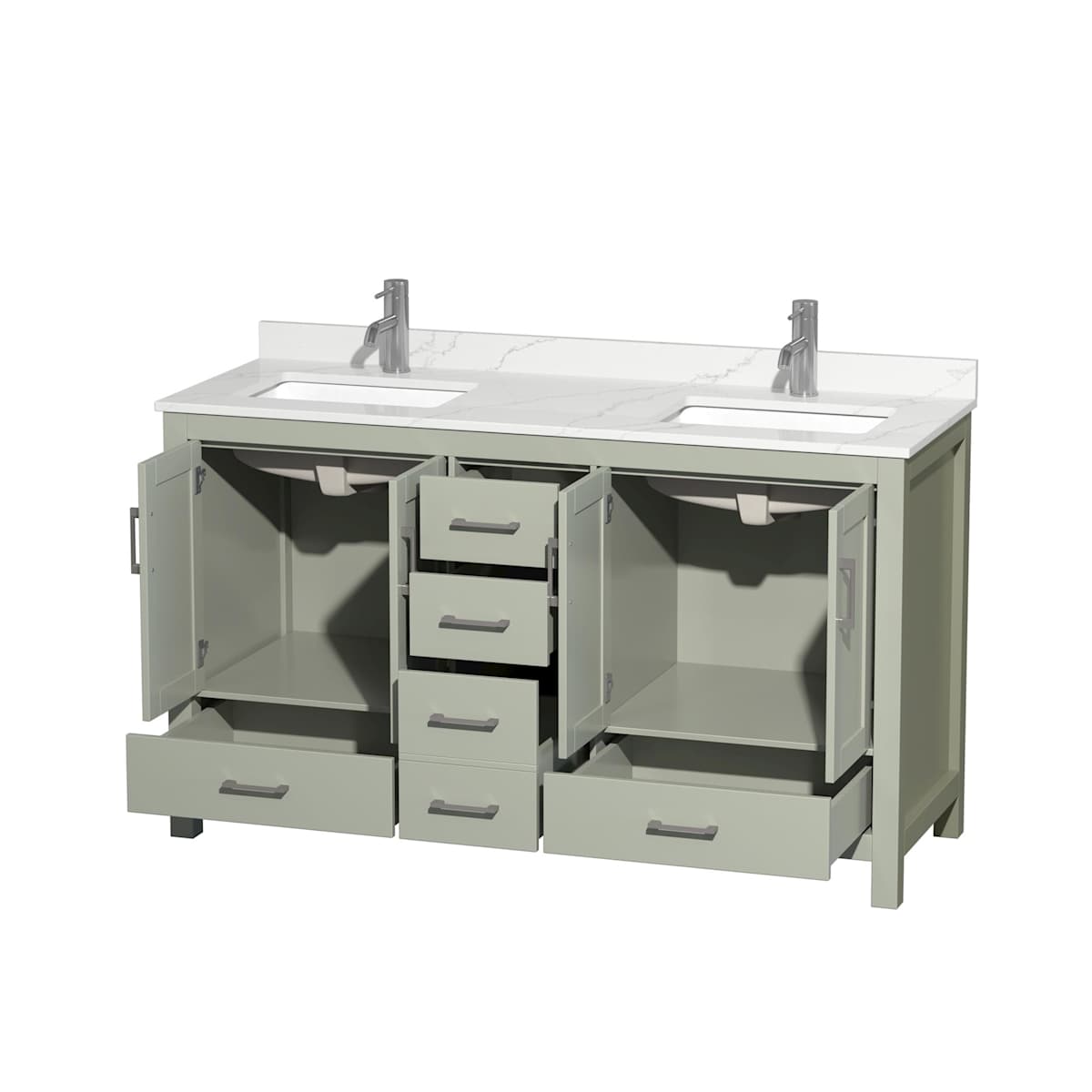 Sheffield 60" Free Standing Double Basin Vanity Set with Cabinet and Quartz Vanity Top