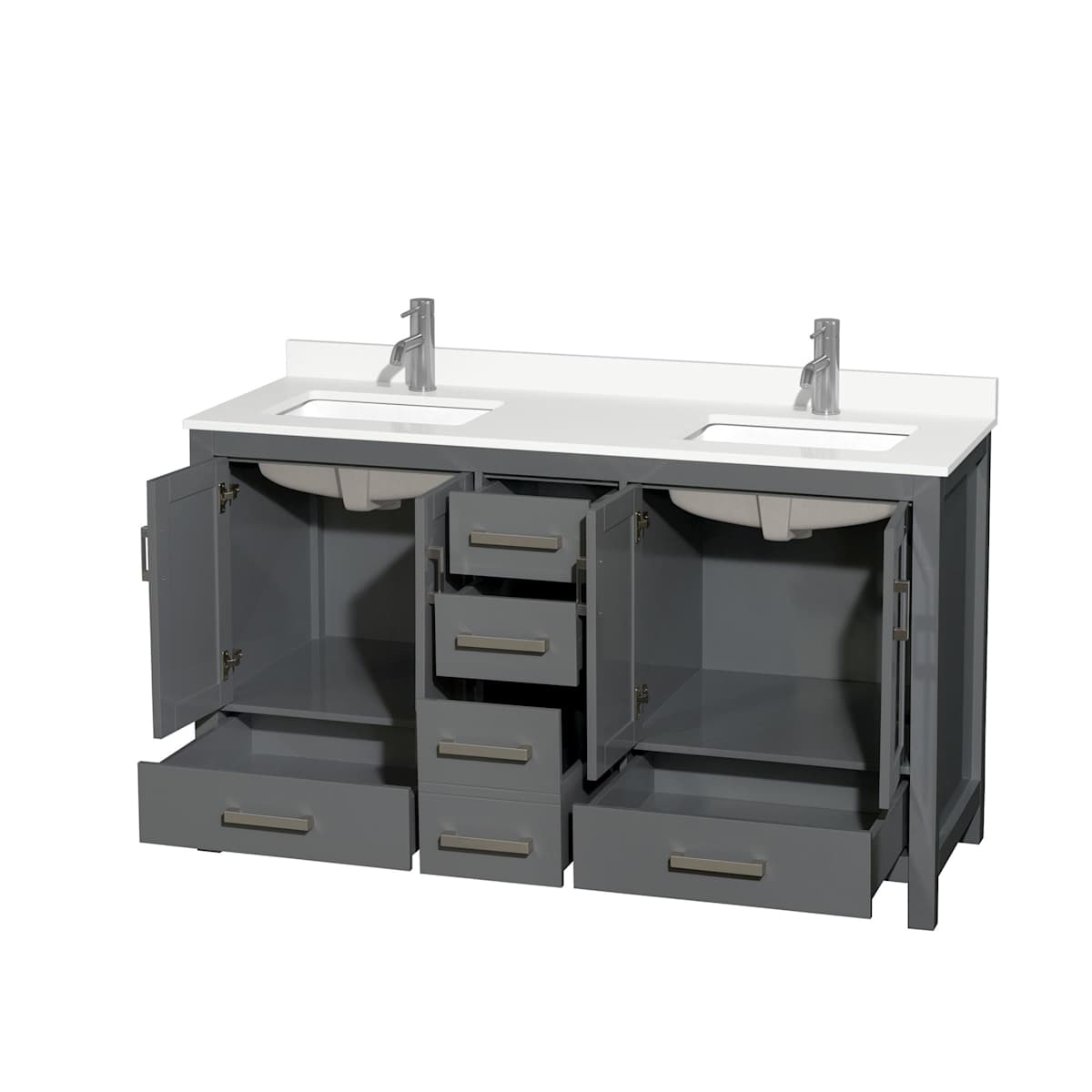 Sheffield 60" Free Standing Double Basin Vanity Set with Cabinet and Quartz Vanity Top - image 9