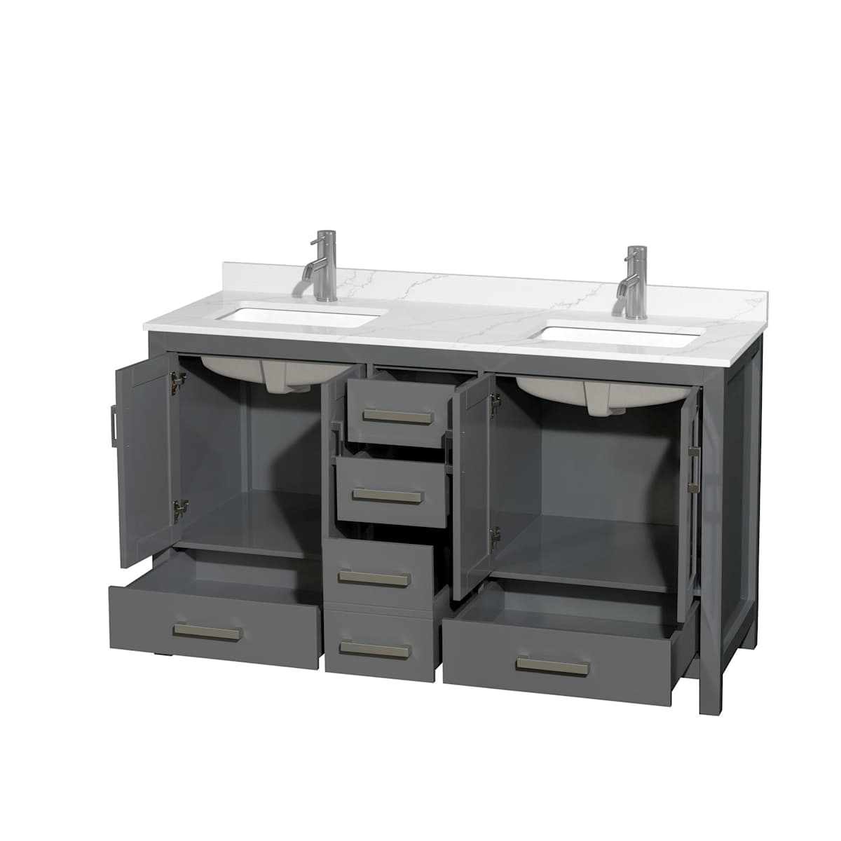 Sheffield 60" Free Standing Double Basin Vanity Set with Cabinet and Quartz Vanity Top