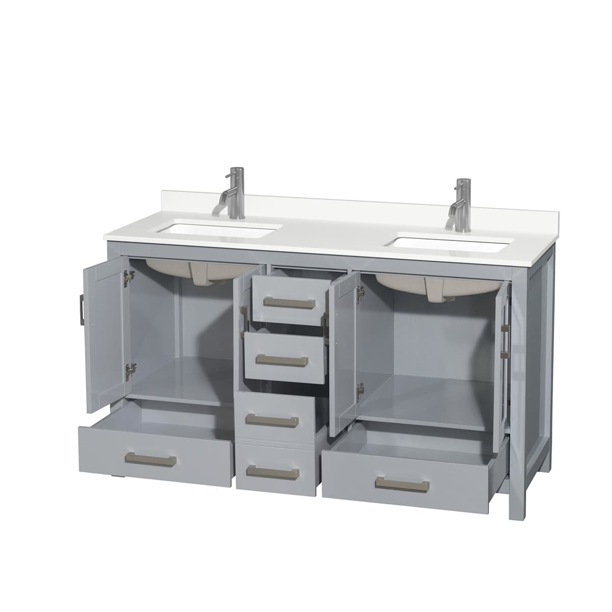 Sheffield 60" Free Standing Double Basin Vanity Set with Cabinet and Quartz Vanity Top