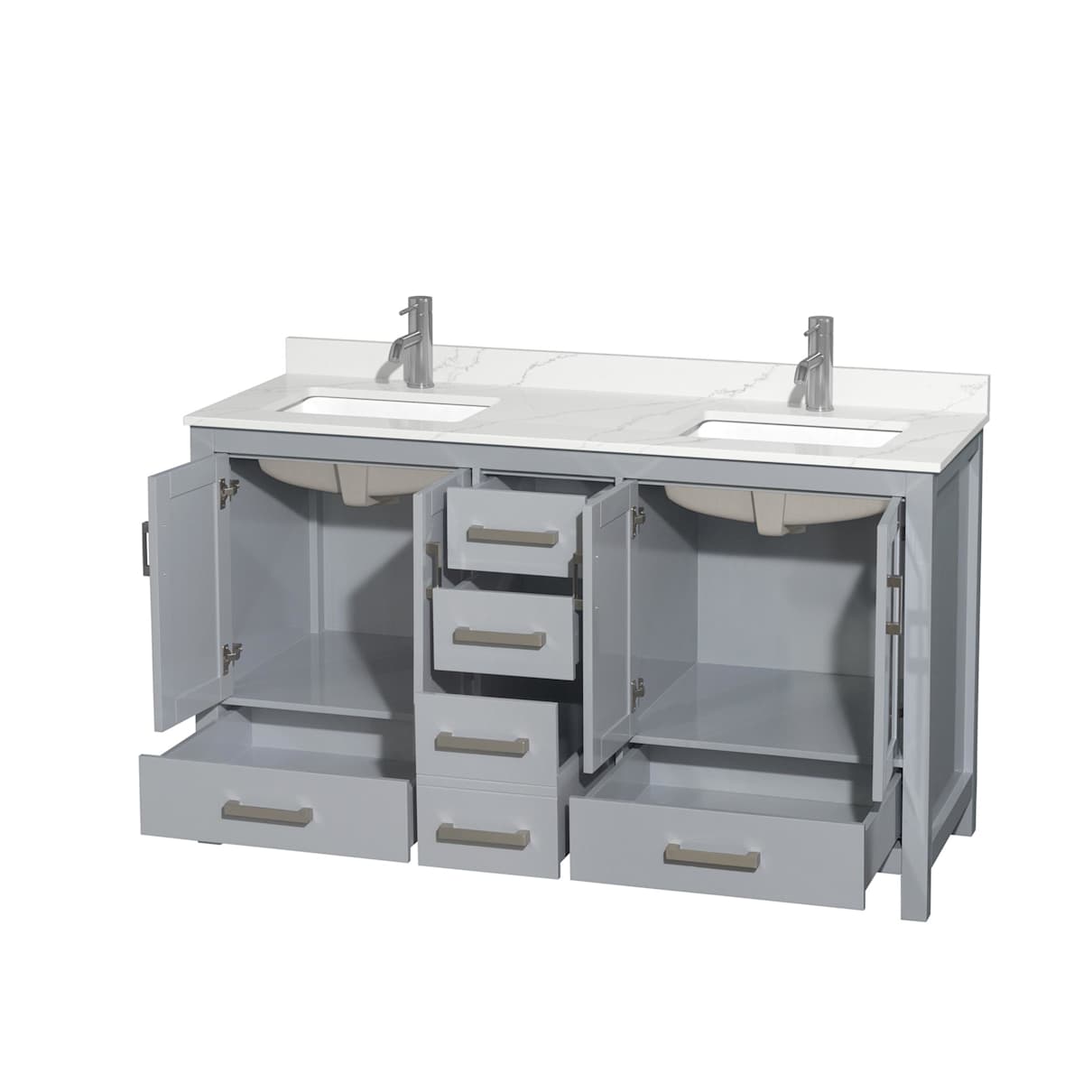 Sheffield 60" Free Standing Double Basin Vanity Set with Cabinet and Quartz Vanity Top - image 12