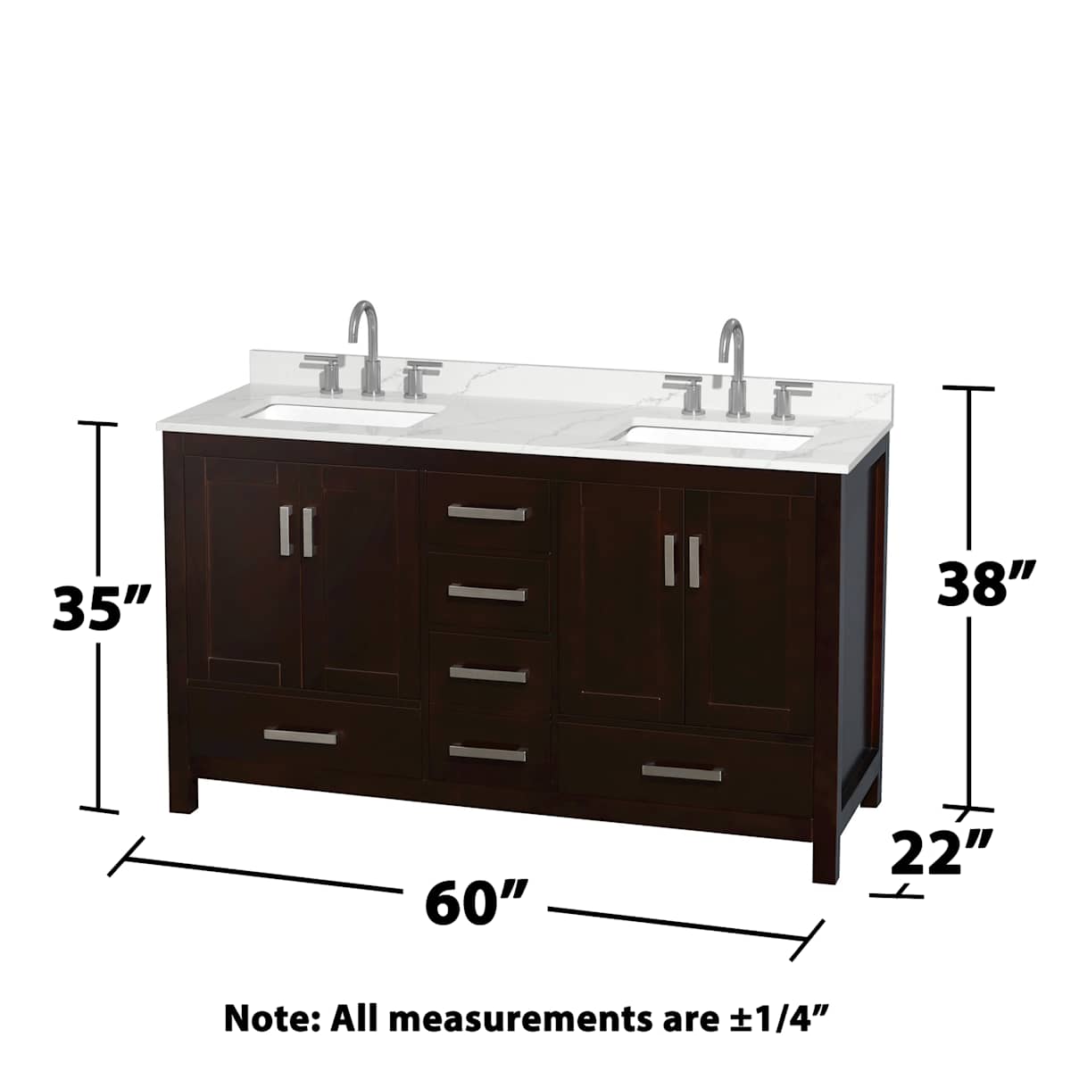 Sheffield 60" Free Standing Double Basin Vanity Set with Cabinet, Quartz Vanity Top, and Framed Mirror