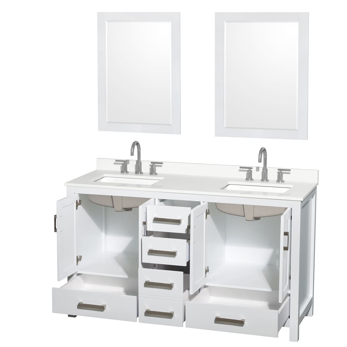 Sheffield 60" Free Standing Double Basin Vanity Set with Cabinet, Quartz Vanity Top, and Framed Mirror