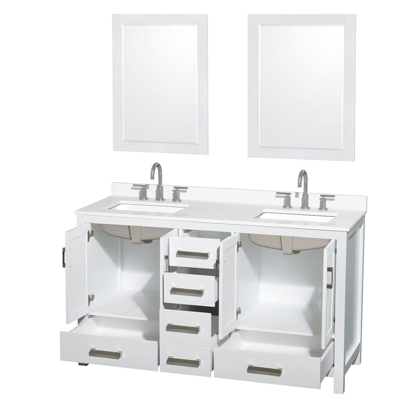 Sheffield 60" Free Standing Double Basin Vanity Set with Cabinet, Quartz Vanity Top, and Framed Mirror - image 10