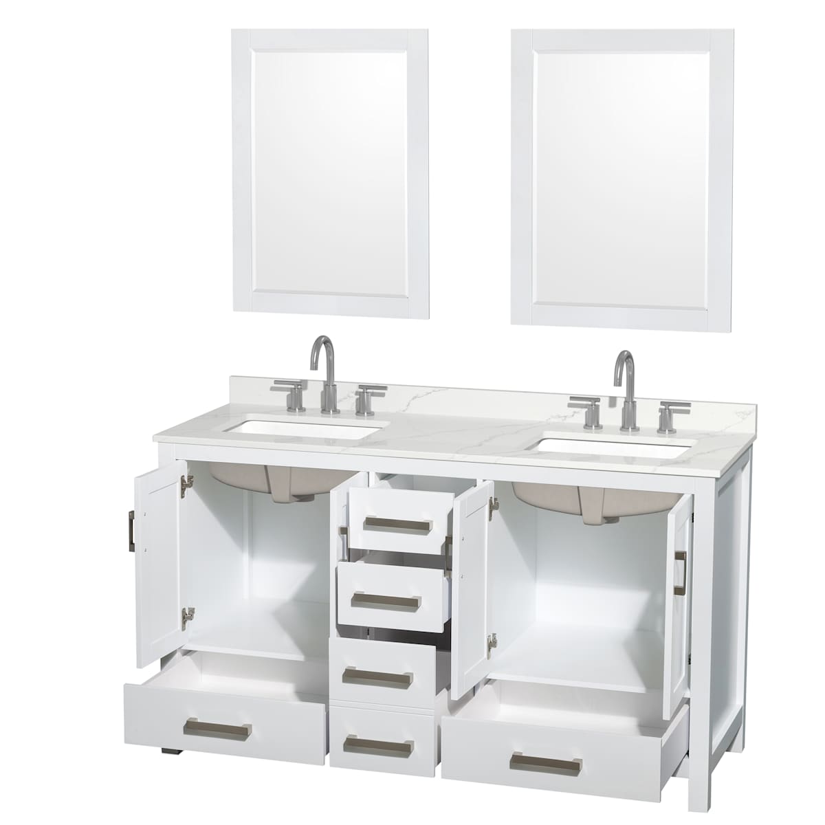 Sheffield 60" Free Standing Double Basin Vanity Set with Cabinet, Quartz Vanity Top, and Framed Mirror - image 11