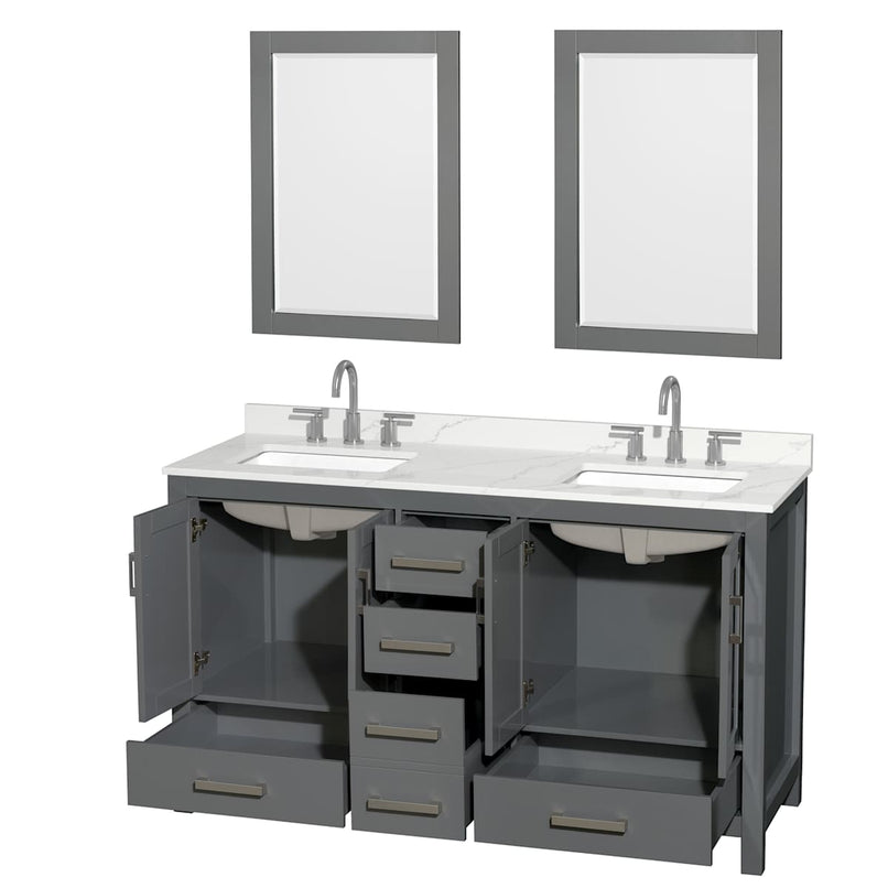 Sheffield 60" Free Standing Double Basin Vanity Set with Cabinet, Quartz Vanity Top, and Framed Mirror - image 13