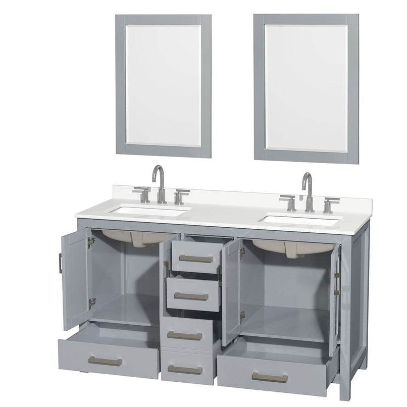 Sheffield 60" Free Standing Double Basin Vanity Set with Cabinet, Quartz Vanity Top, and Framed Mirror - image 14