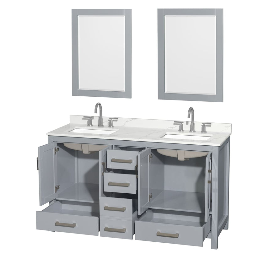 Sheffield 60" Free Standing Double Basin Vanity Set with Cabinet, Quartz Vanity Top, and Framed Mirror - image 15