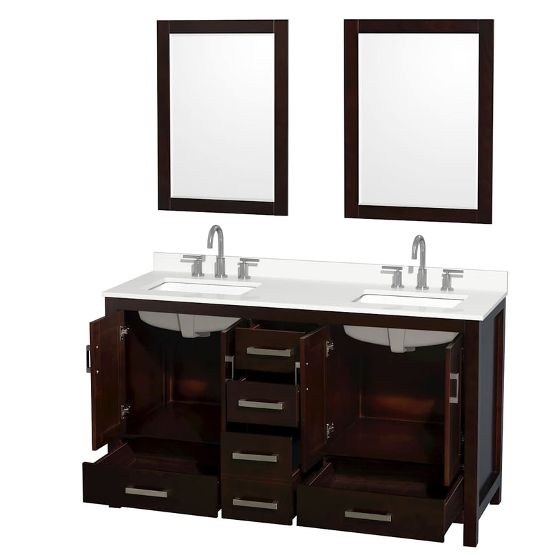 Sheffield 60" Free Standing Double Basin Vanity Set with Cabinet, Quartz Vanity Top, and Framed Mirror - image 16