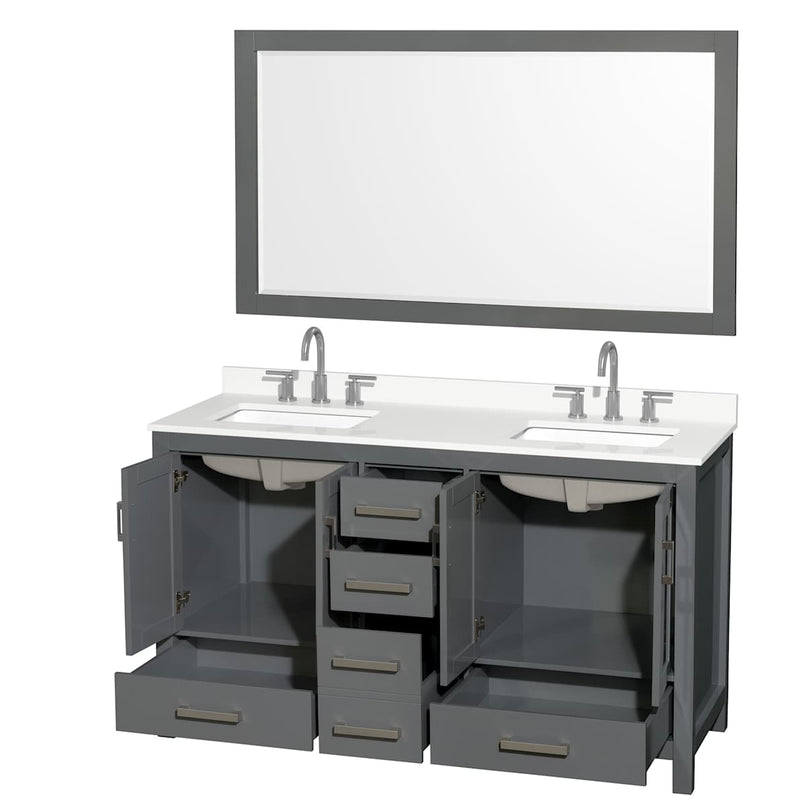 Sheffield 60" Free Standing Double Basin Vanity Set with Cabinet, Quartz Vanity Top, and Framed Mirror - image 16