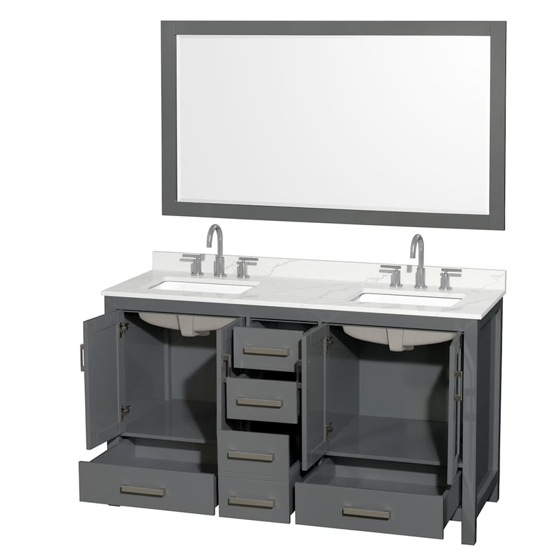 Sheffield 60" Free Standing Double Basin Vanity Set with Cabinet, Quartz Vanity Top, and Framed Mirror - image 17