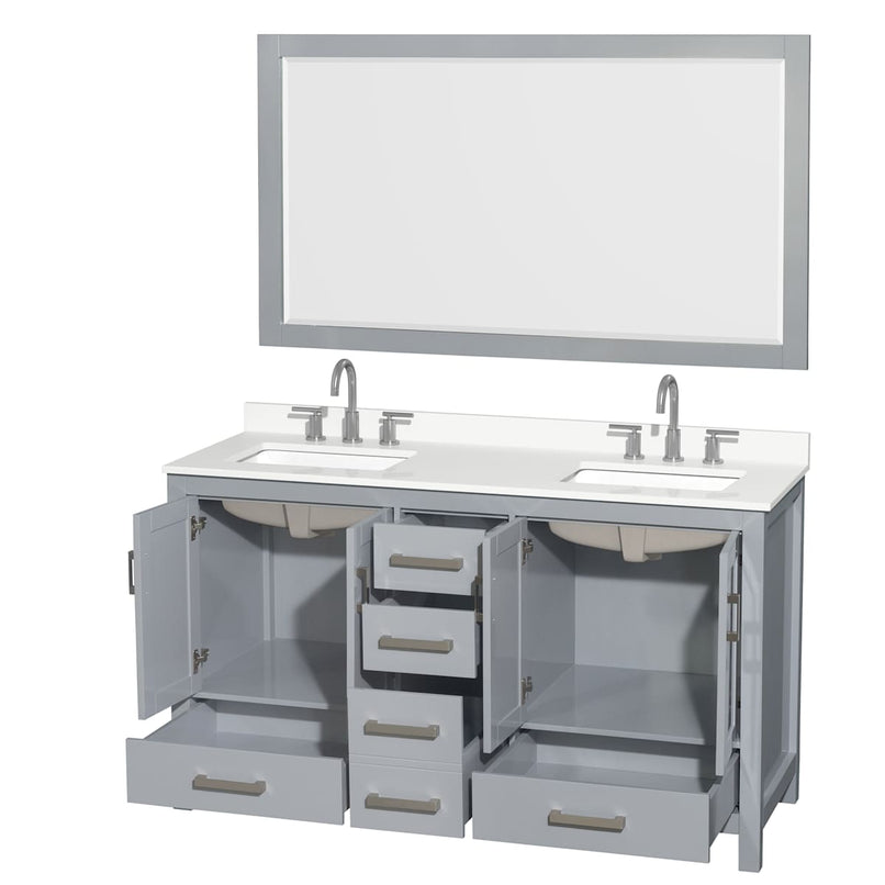 Sheffield 60" Free Standing Double Basin Vanity Set with Cabinet, Quartz Vanity Top, and Framed Mirror - image 18