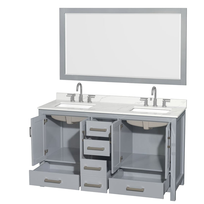 Sheffield 60" Free Standing Double Basin Vanity Set with Cabinet, Quartz Vanity Top, and Framed Mirror - image 19