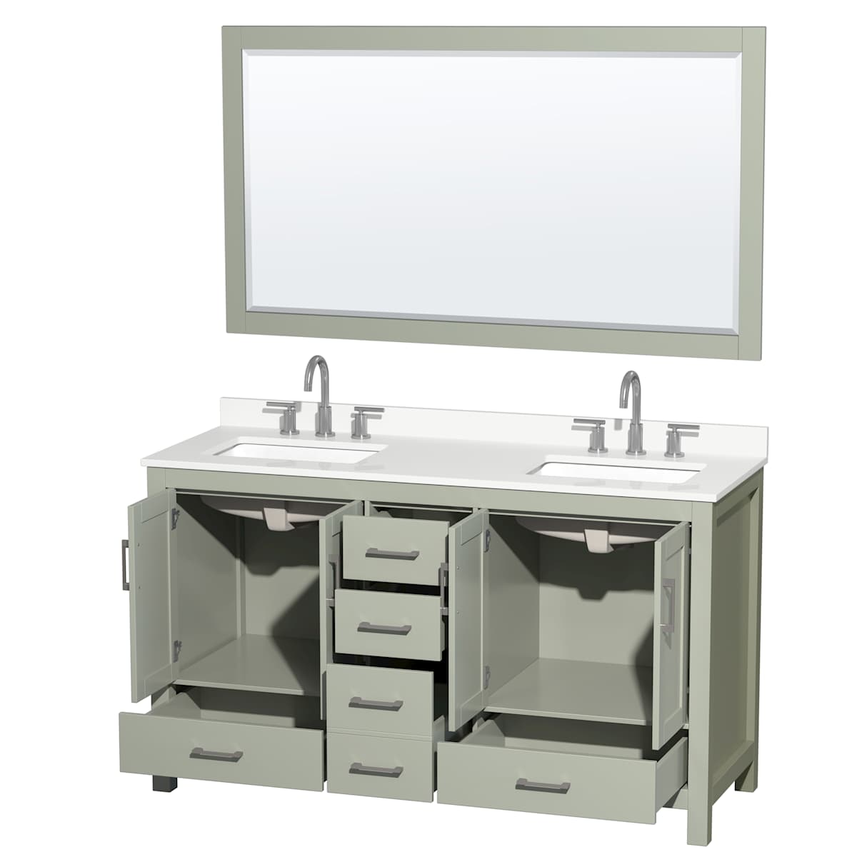 Sheffield 60" Free Standing Double Basin Vanity Set with Cabinet, Quartz Vanity Top, and Framed Mirror - image 14