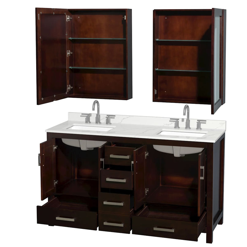 Sheffield 60" Free Standing Double Basin Vanity Set with Cabinet, Quartz Vanity Top, and Medicine Cabinet - image 2