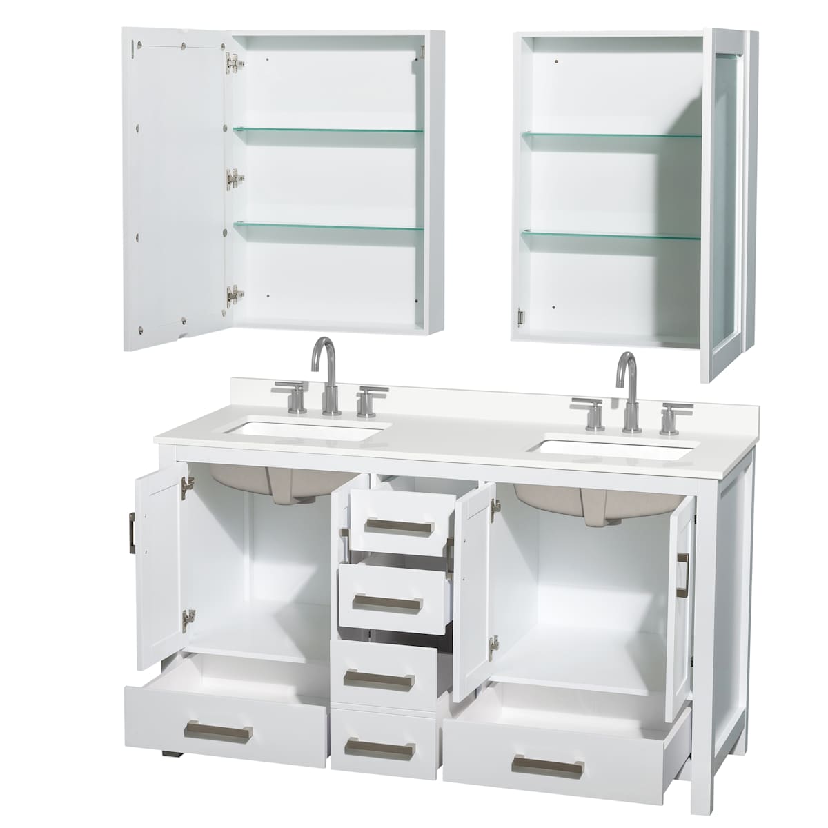 Sheffield 60" Free Standing Double Basin Vanity Set with Cabinet, Quartz Vanity Top, and Medicine Cabinet - image 11