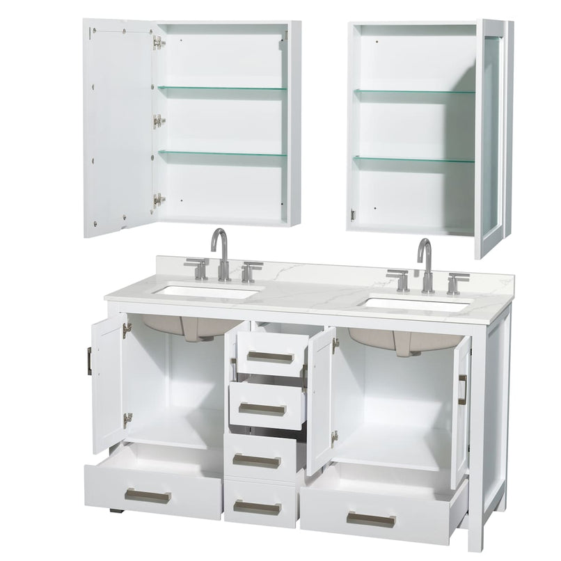Sheffield 60" Free Standing Double Basin Vanity Set with Cabinet, Quartz Vanity Top, and Medicine Cabinet - image 12