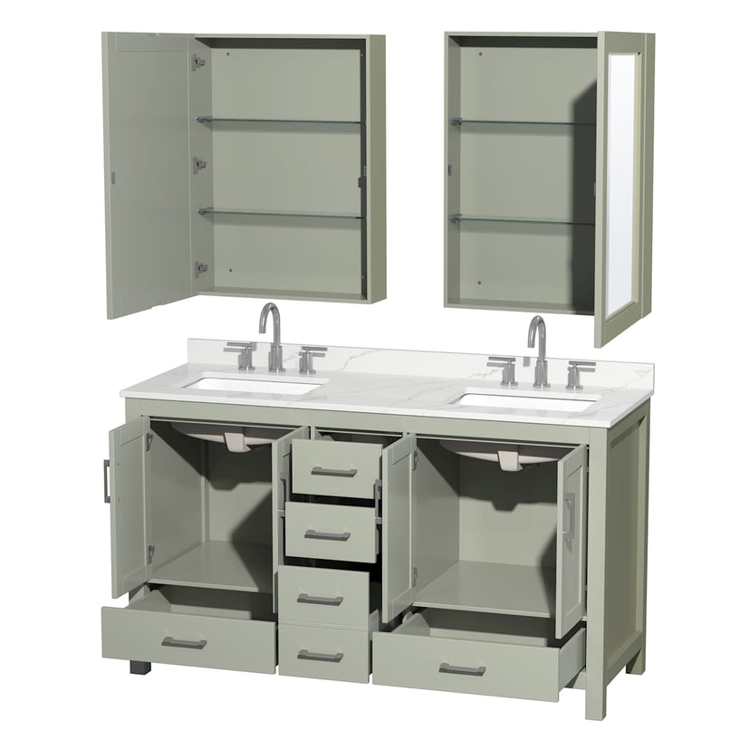 Sheffield 60" Free Standing Double Basin Vanity Set with Cabinet, Quartz Vanity Top, and Medicine Cabinet - image 14