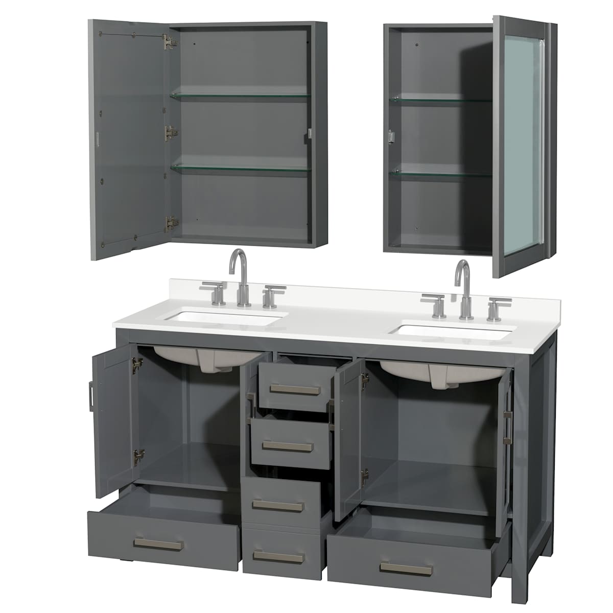 Sheffield 60" Free Standing Double Basin Vanity Set with Cabinet, Quartz Vanity Top, and Medicine Cabinet - image 15