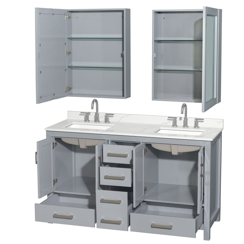 Sheffield 60" Free Standing Double Basin Vanity Set with Cabinet, Quartz Vanity Top, and Medicine Cabinet - image 18