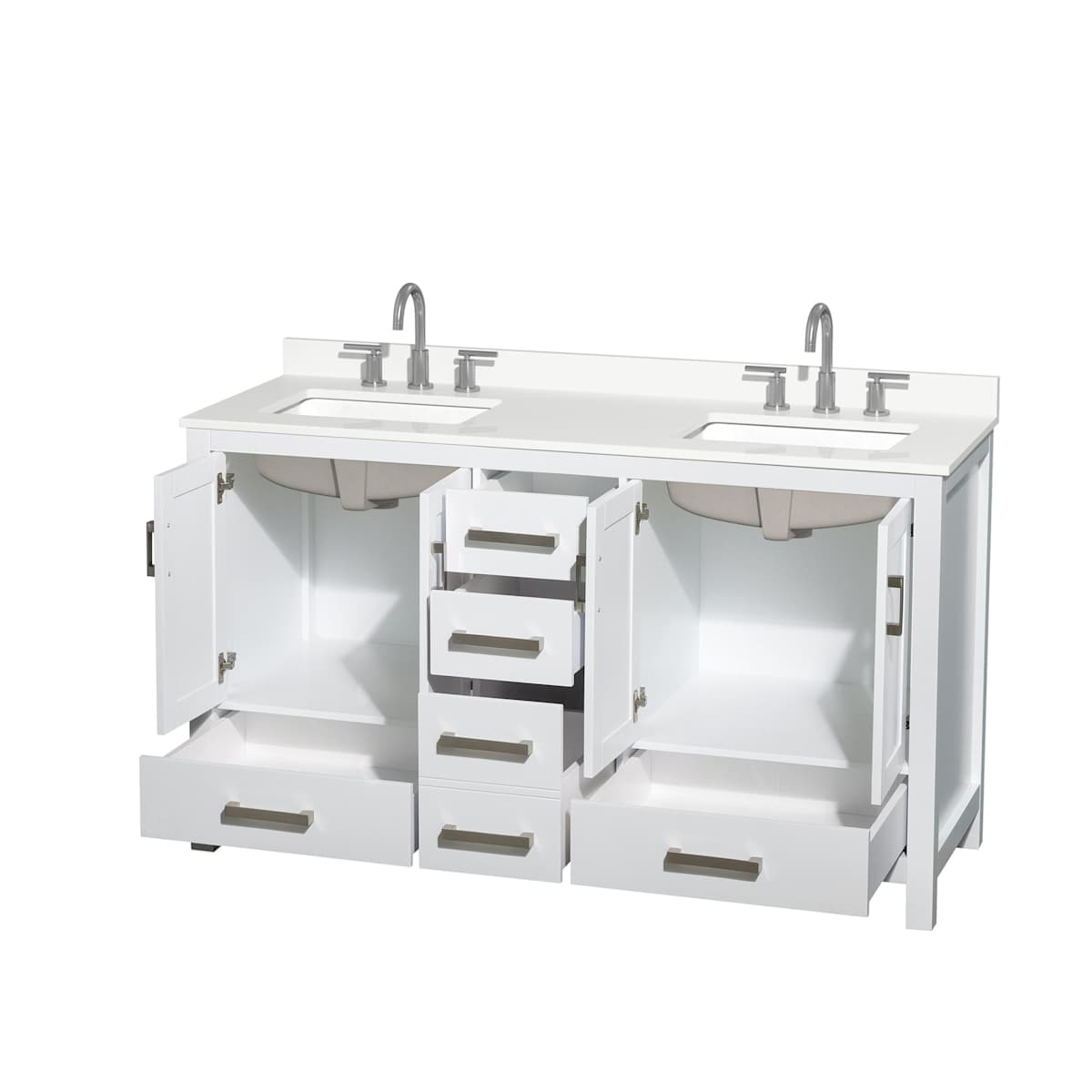 Sheffield 60" Free Standing Double Basin Vanity Set with Cabinet and Quartz Vanity Top