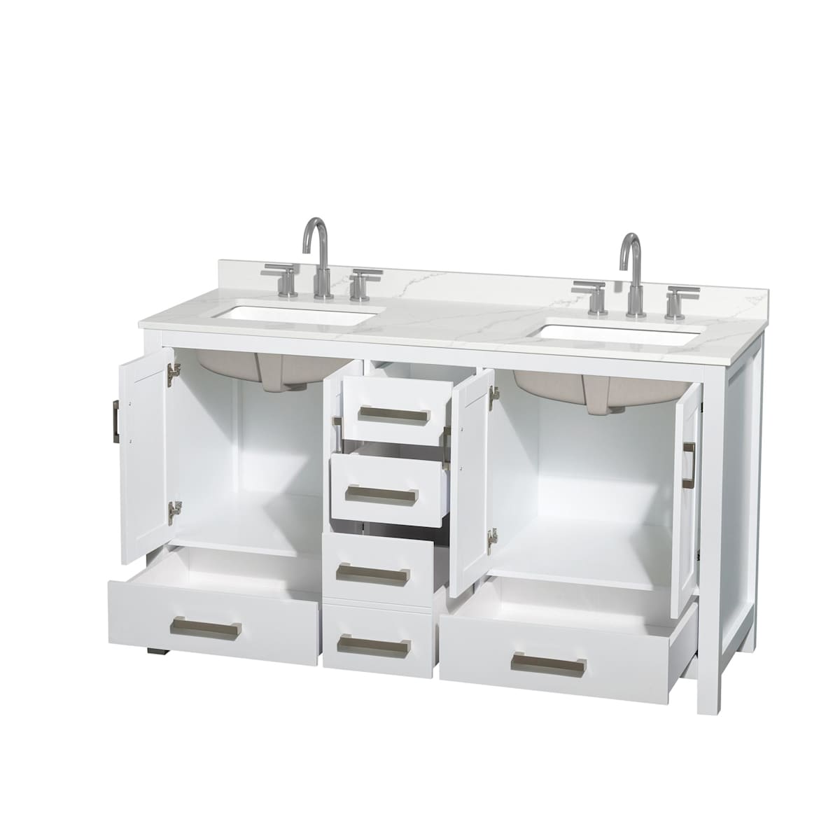 Sheffield 60" Free Standing Double Basin Vanity Set with Cabinet and Quartz Vanity Top