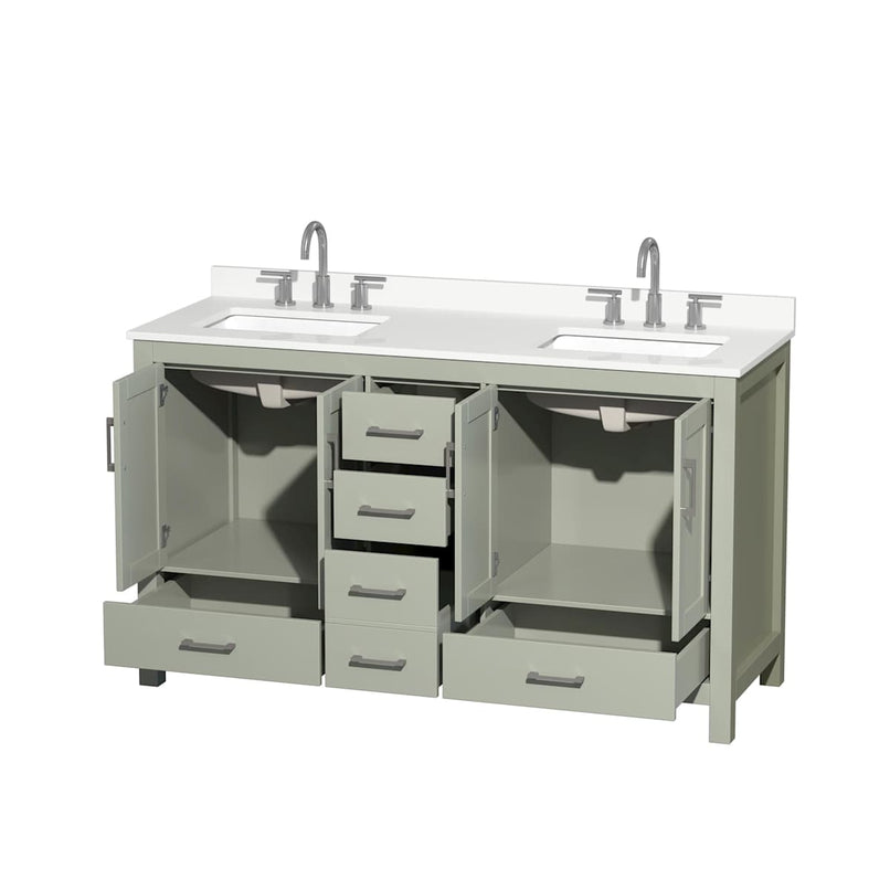 Sheffield 60" Free Standing Double Basin Vanity Set with Cabinet and Quartz Vanity Top - image 8
