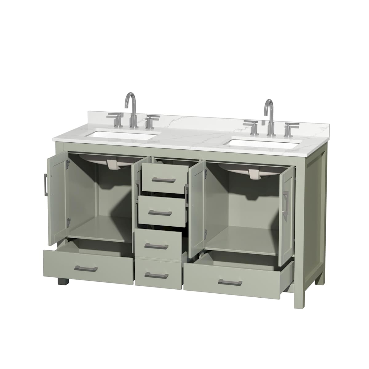 Sheffield 60" Free Standing Double Basin Vanity Set with Cabinet and Quartz Vanity Top