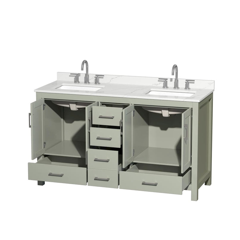 Sheffield 60" Free Standing Double Basin Vanity Set with Cabinet and Quartz Vanity Top - image 9