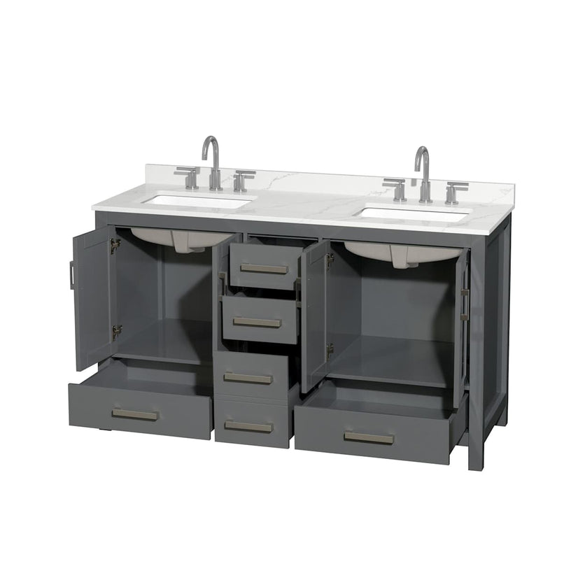 Sheffield 60" Free Standing Double Basin Vanity Set with Cabinet and Quartz Vanity Top - image 11