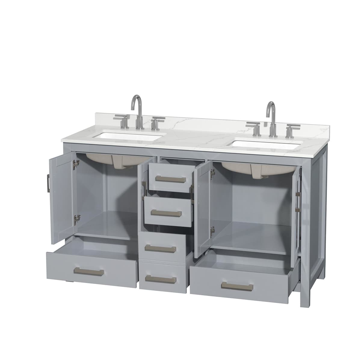 Sheffield 60" Free Standing Double Basin Vanity Set with Cabinet and Quartz Vanity Top - image 13