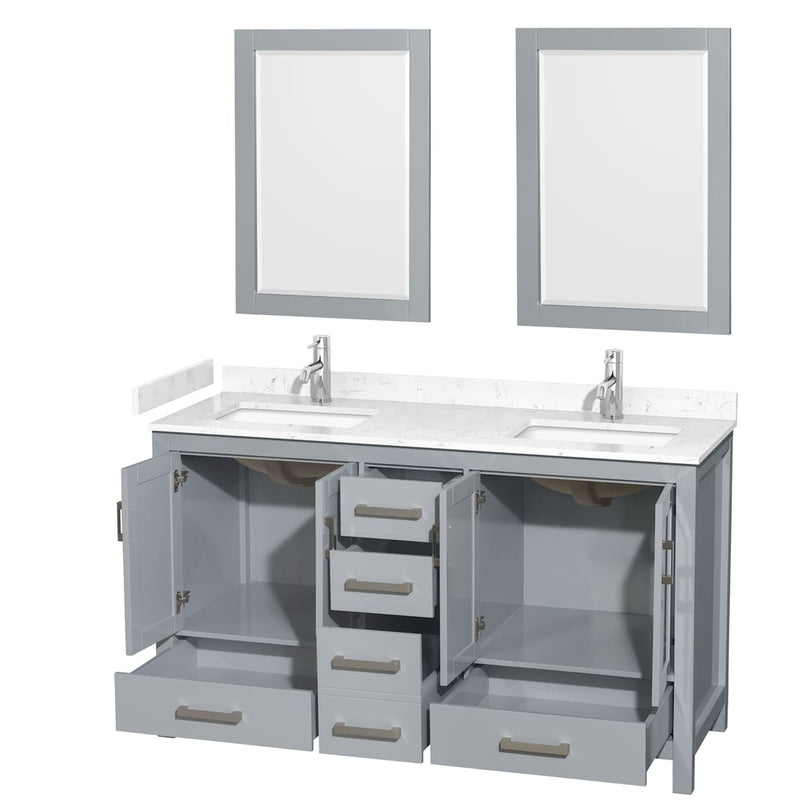 Sheffield 60" Free Standing Double Basin Vanity Set with Cabinet, Cultured Marble Vanity Top, and Framed Mirrors - image 2