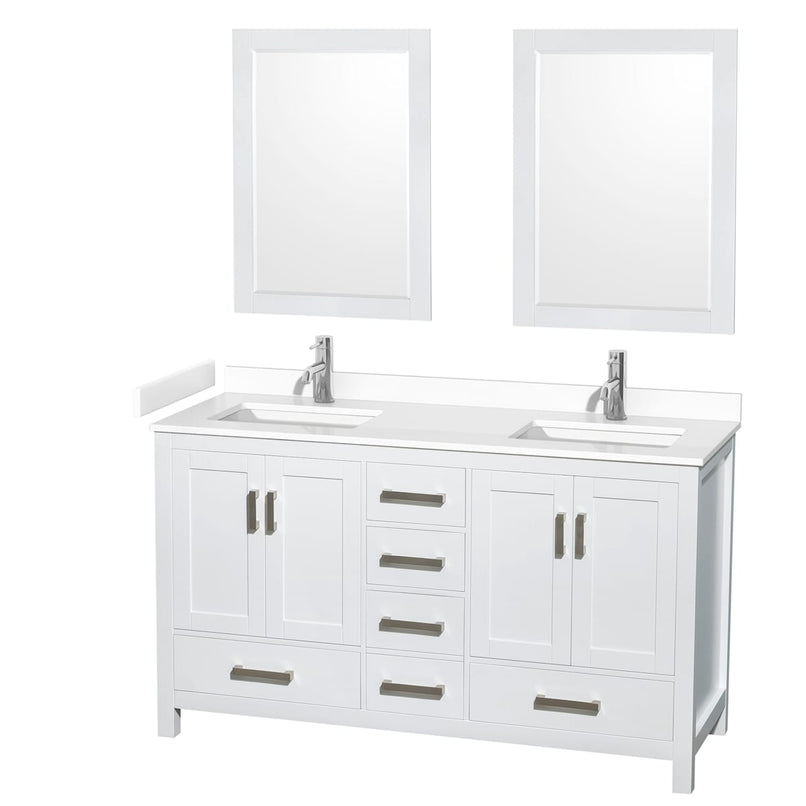 Sheffield 60" Free Standing Double Basin Vanity Set with Cabinet, Cultured Marble Vanity Top, and Framed Mirrors - image 7