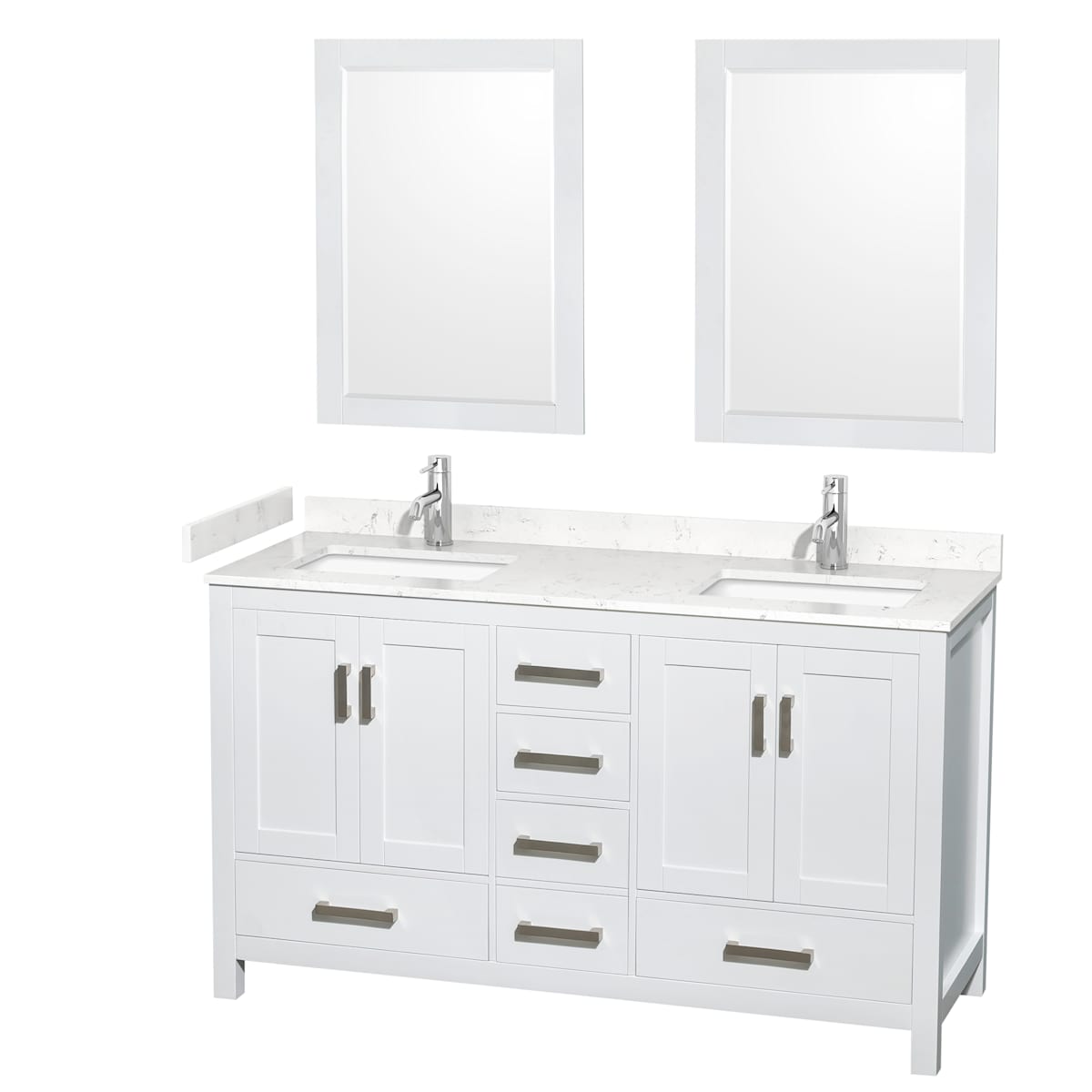 Sheffield 60" Free Standing Double Basin Vanity Set with Cabinet, Cultured Marble Vanity Top, and Framed Mirrors