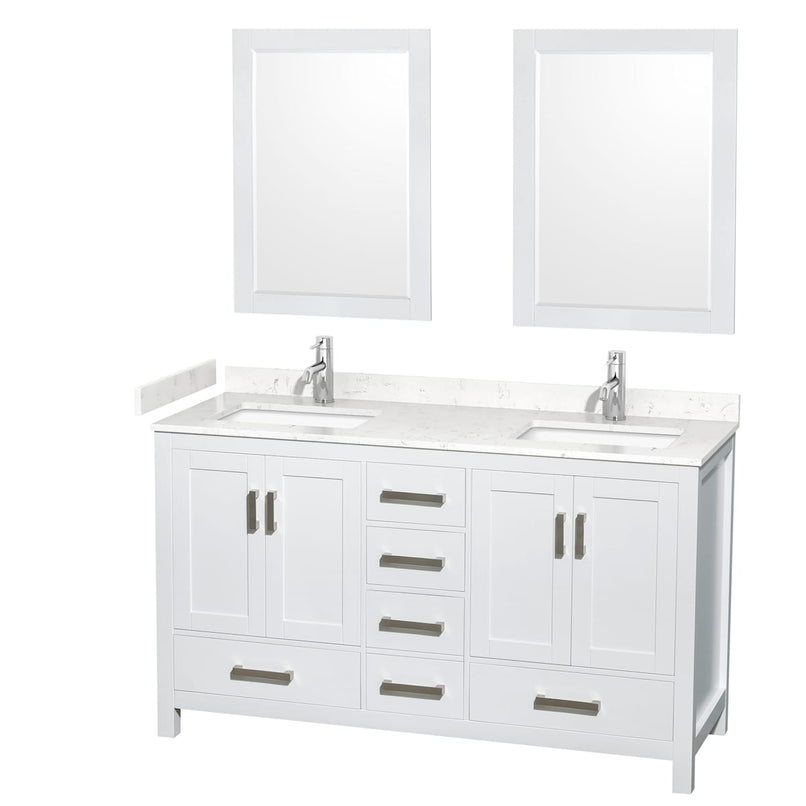 Sheffield 60" Free Standing Double Basin Vanity Set with Cabinet, Cultured Marble Vanity Top, and Framed Mirrors - image 8
