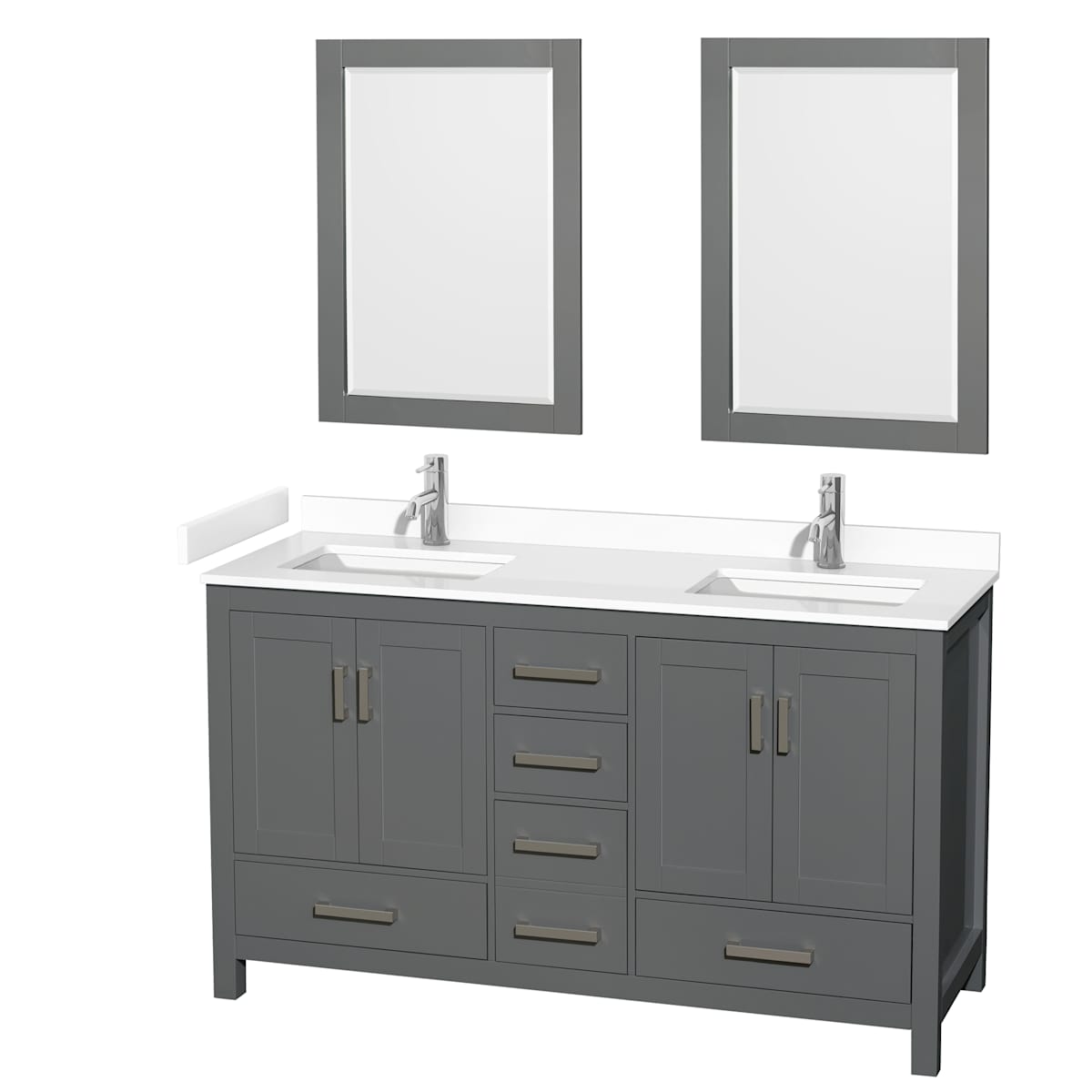 Sheffield 60" Free Standing Double Basin Vanity Set with Cabinet, Cultured Marble Vanity Top, and Framed Mirrors